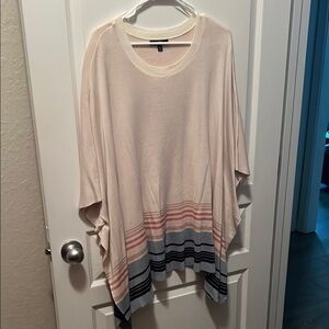 Cream and Blue Oversized Poncho